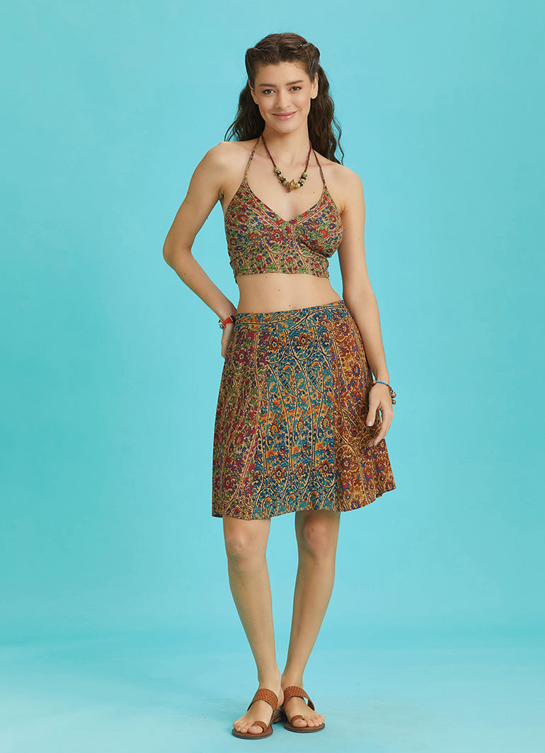 Boho Chic Paisley Print Patchwork Mini Skirt