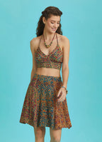 Boho Chic Paisley Print Patchwork Mini Skirt