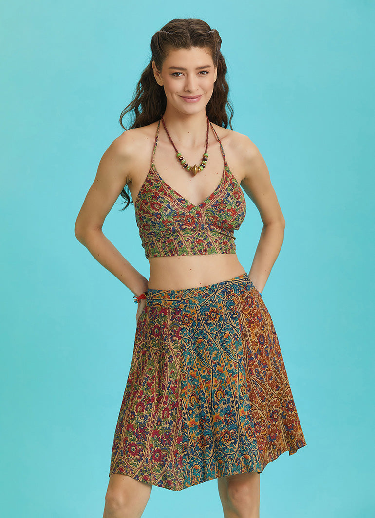 Boho Chic Paisley Print Patchwork Mini Skirt