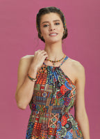 Ethnic Patterned Halter Neck Summer Dress
