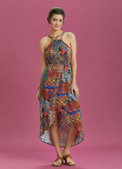 Ethnic Patterned Halter Neck Summer Dress