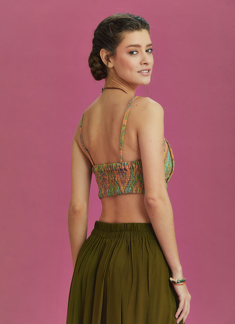 Cut Out Front Detail Cotton Print Bralette Top