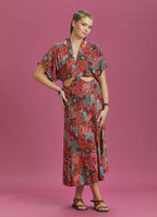 Boho Chic Style Red Printed Cut Out Dress