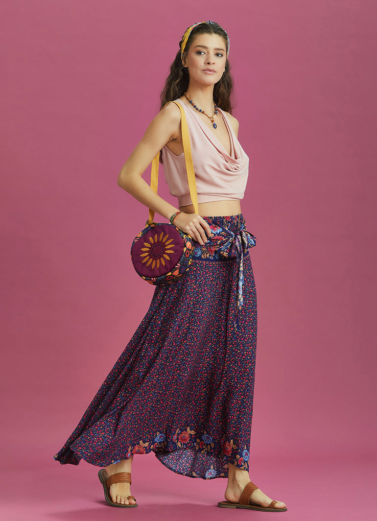 Floral Patterned Loose Asymmetric Skirt