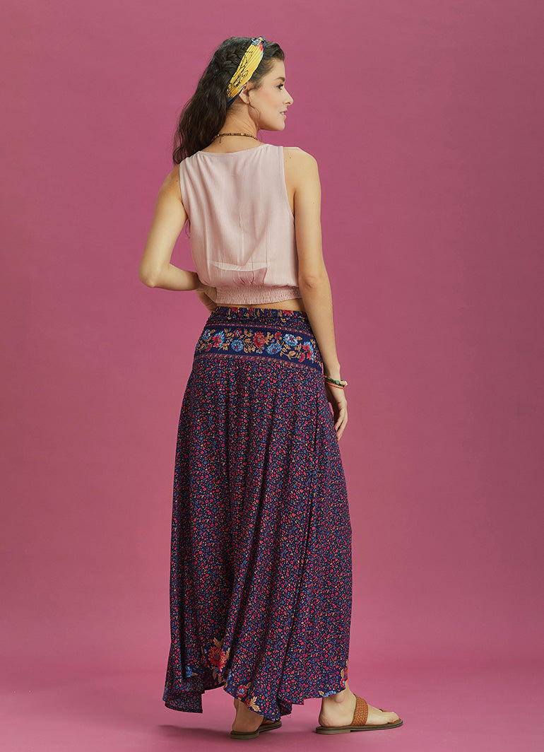 Floral Patterned Loose Asymmetric Skirt