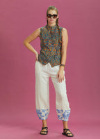 Bohem Style Cross Button Ethnic Print Blouse
