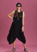 Sleeveless Front Layered Black Baggy Summer Dress