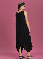 Sleeveless Front Layered Black Baggy Summer Dress