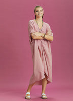 Twist Front Loose Pink Bat Wing Dress