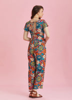 Half Sleeve Floral Patterned Bohemian Jumpsuit