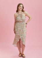 Floral Patterned Halter Neck Plus Size Dress