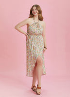 Floral Patterned Halter Neck Plus Size Dress