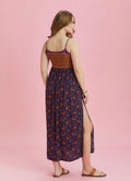 Strappy Button Back Orange Floral Slit Plus Size Dress