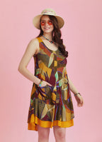 Khaki Print Front Pocket Detail Sundress