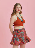 Boho Chic Style Red Print Ruffled Plus Size Skort