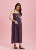 Strappy Button Back Pink Floral Slit Maternity Dress