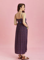 Strappy Button Back Pink Floral Slit Maternity Dress