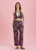 Lilac Printed Elastic Waist Boho Pants