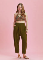Drop Crotch Khaki Pleated Plus Size Summer Pants