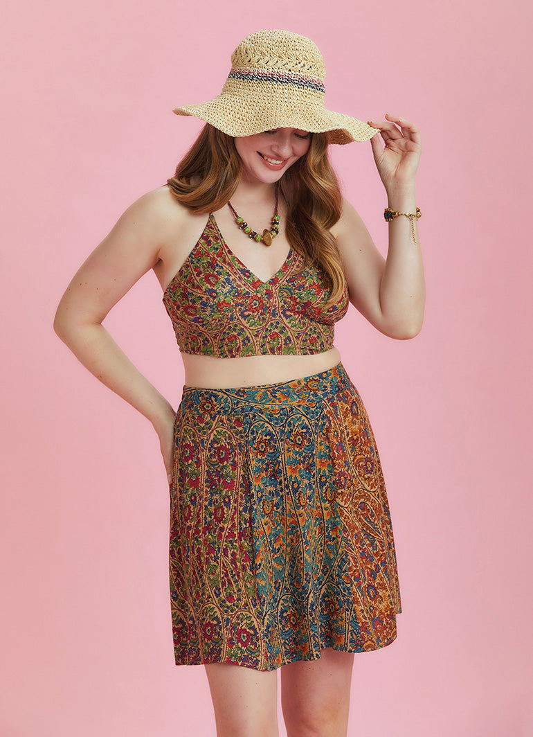 Back Cup Halter Print Plus Size Top