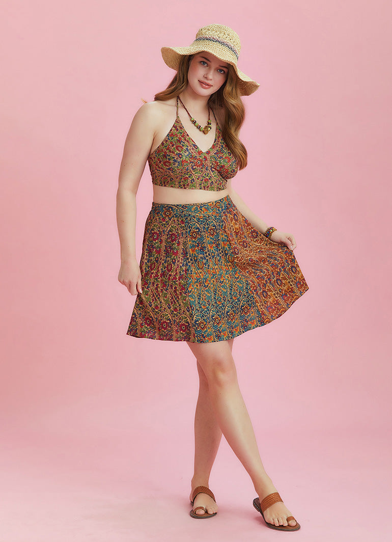 Back Cup Halter Print Plus Size Top