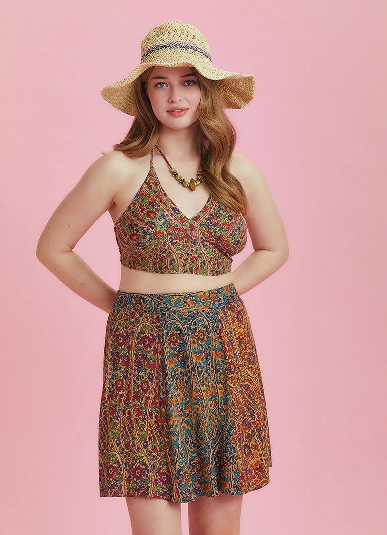 Boho Chic Paisley Print Patchwork Plus Size Skirt