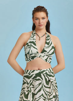 Boho Chic Shirred Neck Halter Crop Top