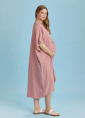 Twist Front Loose Pink Bat Wing Maternity Dress
