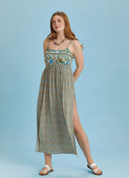 Strappy Button Back Floral Slit Plus Size Dress