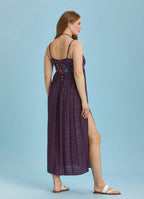 Strappy Button Back Pink Floral Slit Plus Size Dress