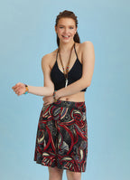 Boho Chic Black Printed Short Pleat Skirt