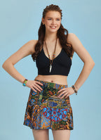 Boho Chic Style Green Print Ruffled Mini Skort