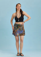 Boho Chic Style Green Print Ruffled Mini Skort