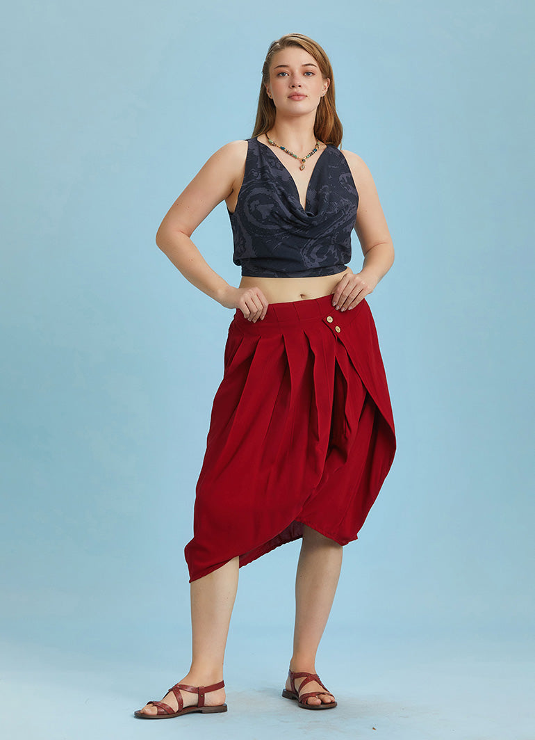 Button Closure Wrap Front Red Plus Size Skirt
