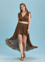 Split Front Frill Hem Print Long Gypsy Plus Size Skirt