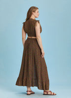 Split Front Frill Hem Print Long Gypsy Plus Size Skirt