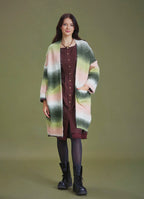 Khaki Kimono Style Winter Long Cardigan