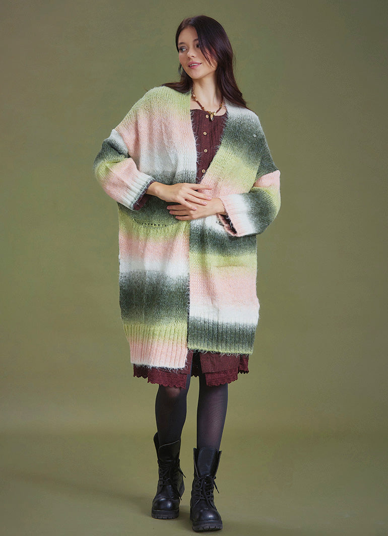 Khaki Kimono Style Winter Long Cardigan
