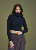 Zippered Turtleneck Black Women's Sweater