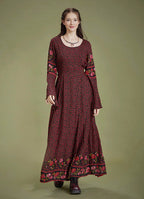 Boat Neck Black Floral Gypsy Style Long Dress