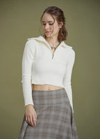 Zippered Turtleneck White Women's Sweater