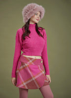 Oversized Button Wrapped Pink Patterned Mini Skirt