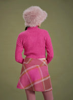 Oversized Button Wrapped Pink Patterned Mini Skirt