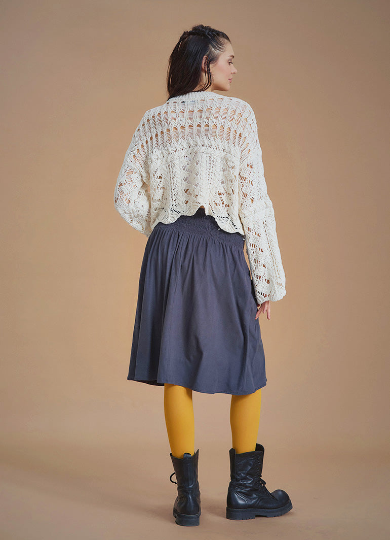 Flared Authentic Anthracite Suede Skirt