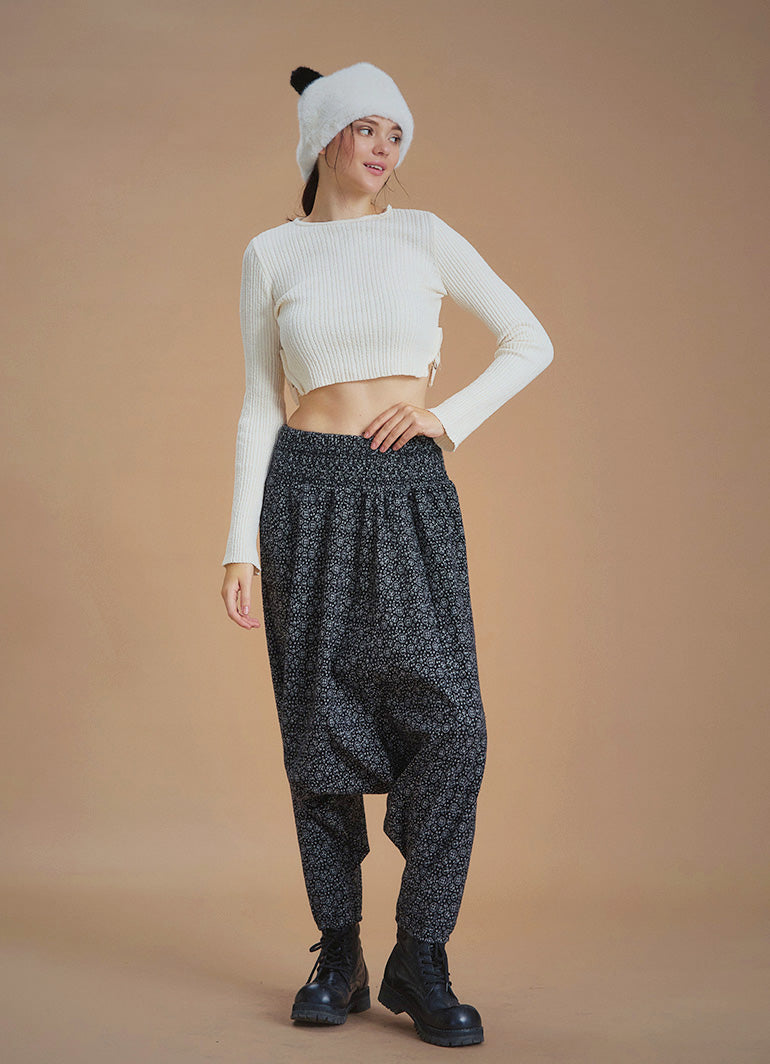 Winter Elastic Waist and Leg Black Harem Pants