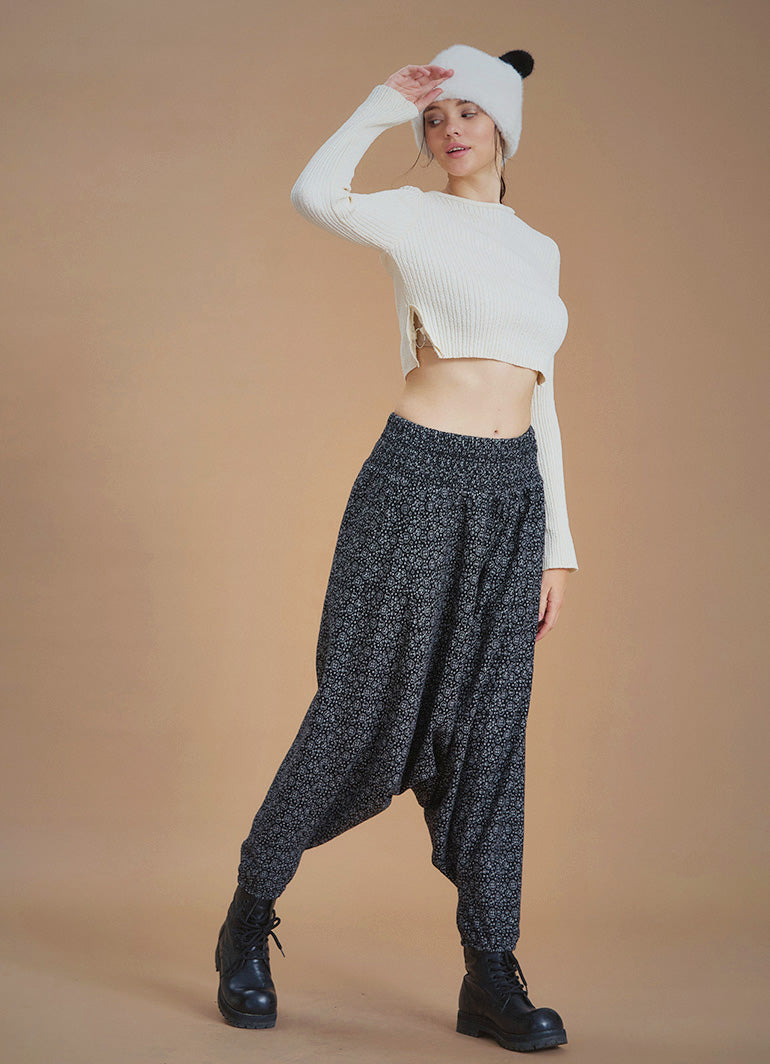 Winter Elastic Waist and Leg Black Harem Pants