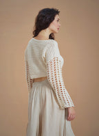 Open Crop Knitted White Sweater