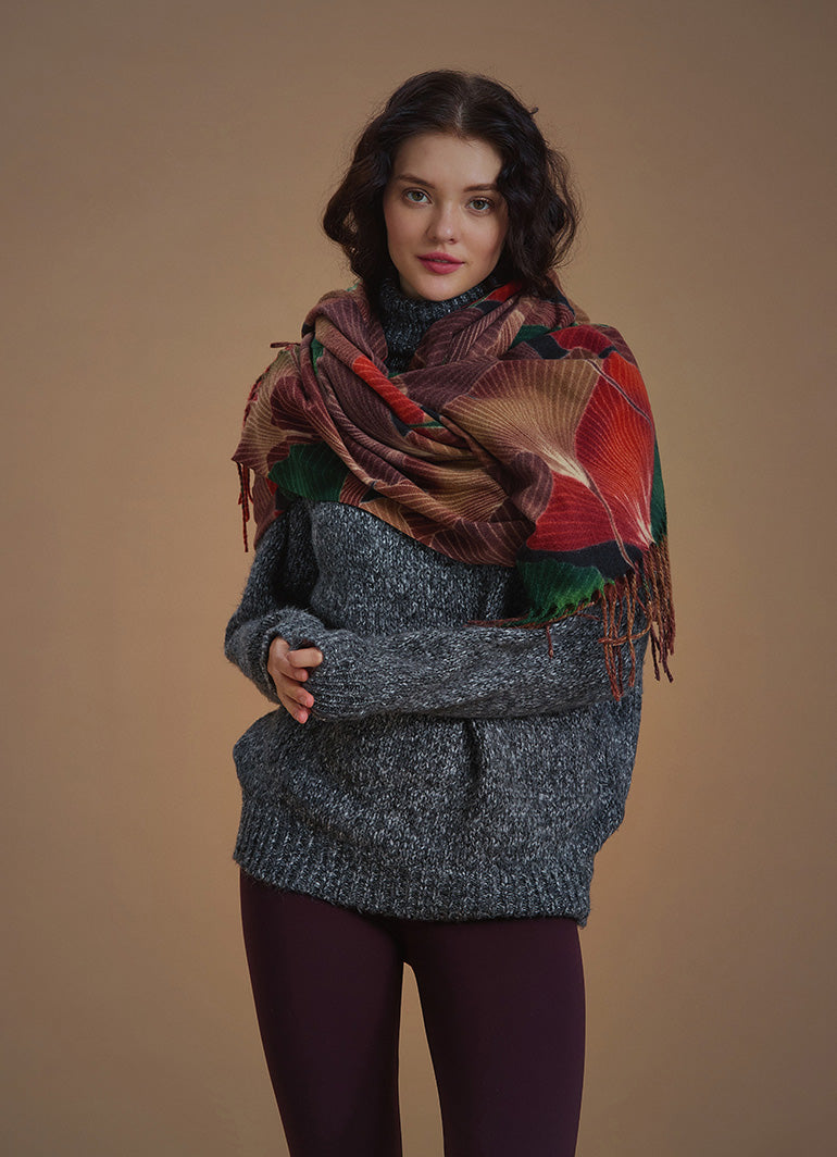 Authentic Patterned Brown Tassel Shawl