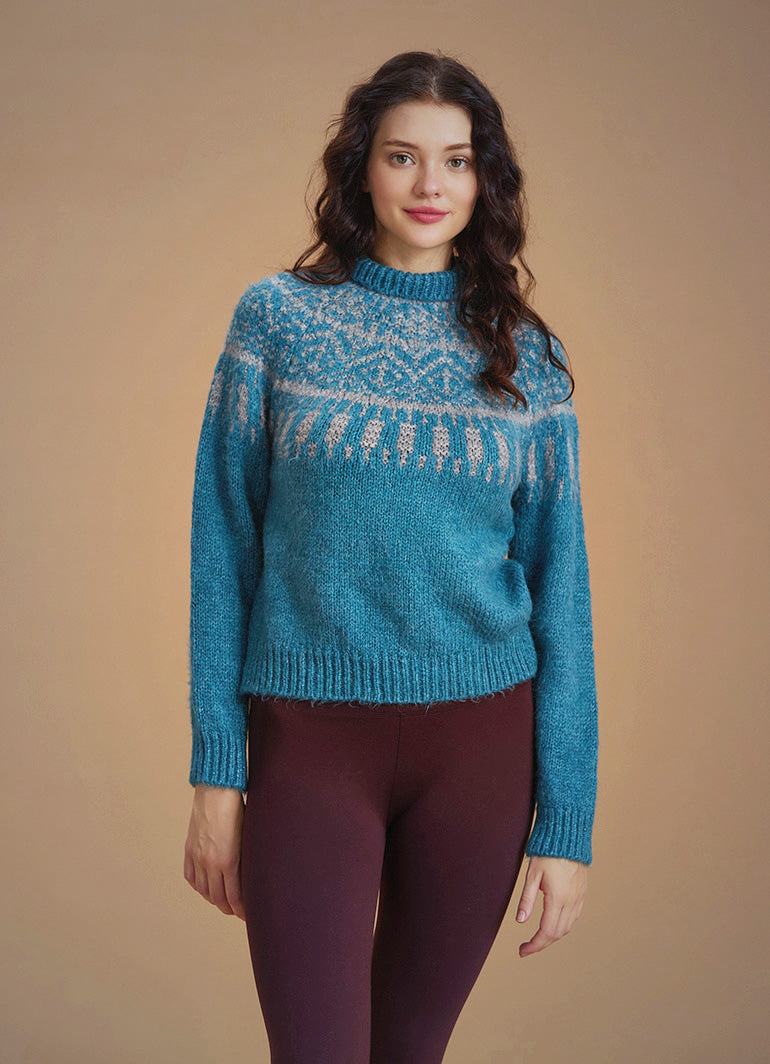 Retro Blue Zigzag Patterned Sweater