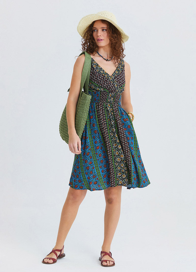 V Neck Strapless Elasticated Waist Floral Dress 4830
